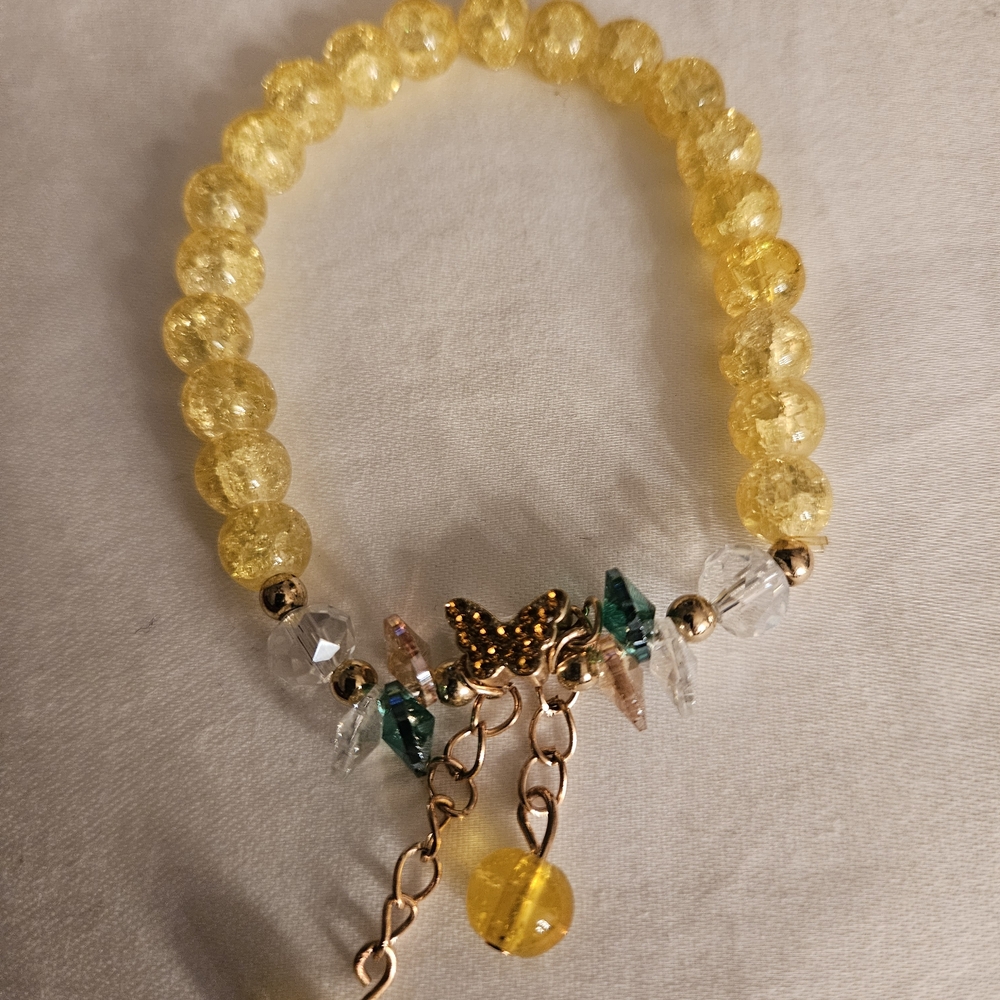 Chic Yellow Beaded Bracelet with Gold Accents - Picture 8 of 8
